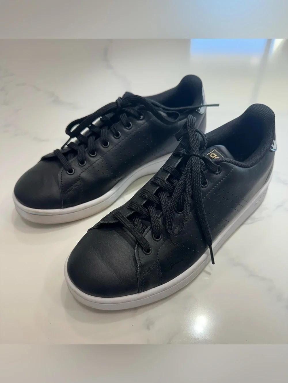 ADIDAS SIZE 9 BLACK HOUNDSTOOTH DETAIL LEATHER CLOUDFOAM SNEAKERS SHOES RUNNERS